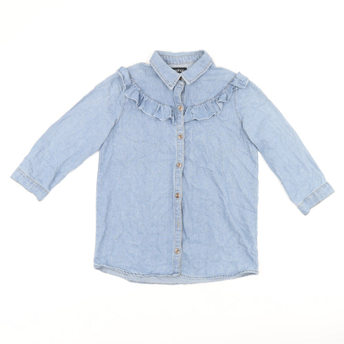 Boohoo Womens Blue Cotton Jersey Button-Up Size 6 Collared