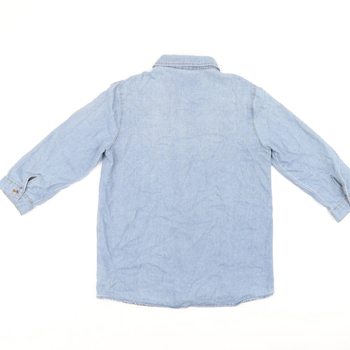 Boohoo Womens Blue Cotton Jersey Button-Up Size 6 Collared