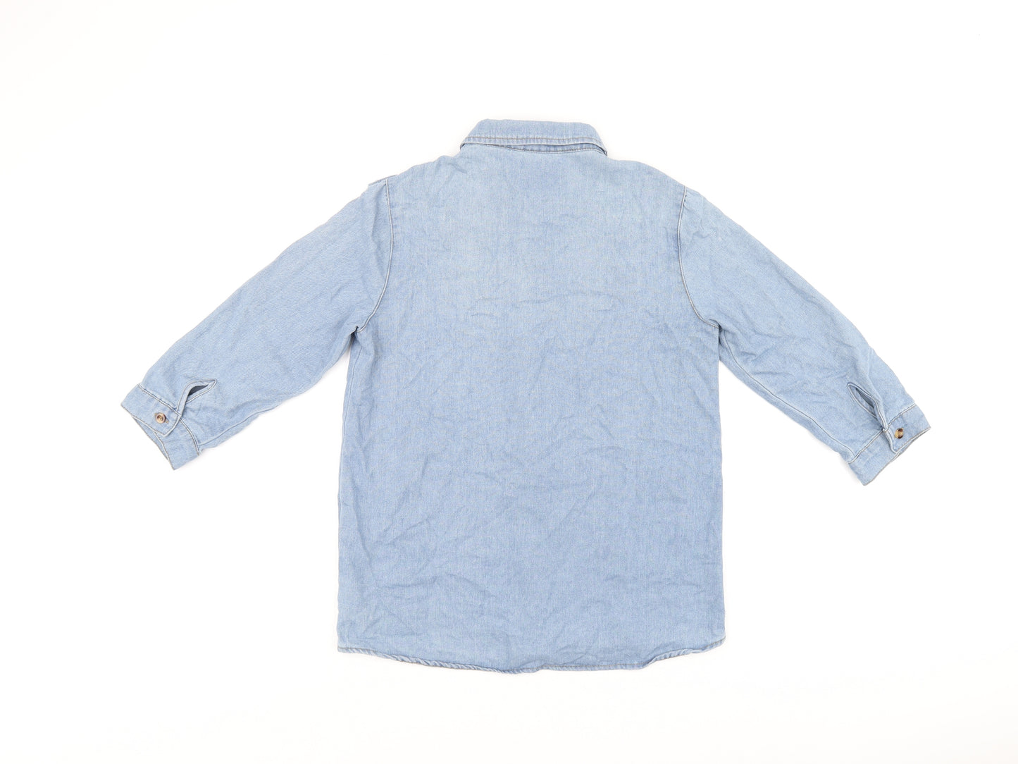 Boohoo Womens Blue Cotton Jersey Button-Up Size 6 Collared