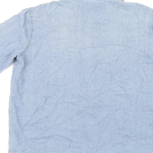 Boohoo Womens Blue Cotton Jersey Button-Up Size 6 Collared
