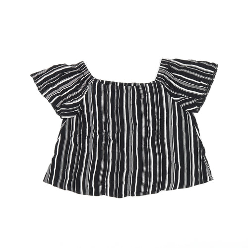 New Look Womens Black Striped Viscose Basic T-Shirt Size 8 Off the Shoulder