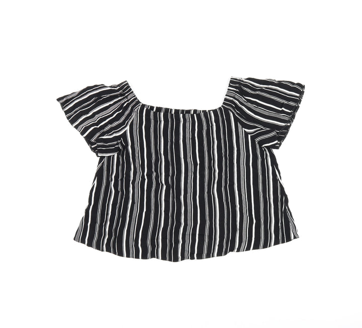 New Look Womens Black Striped Viscose Basic T-Shirt Size 8 Off the Shoulder