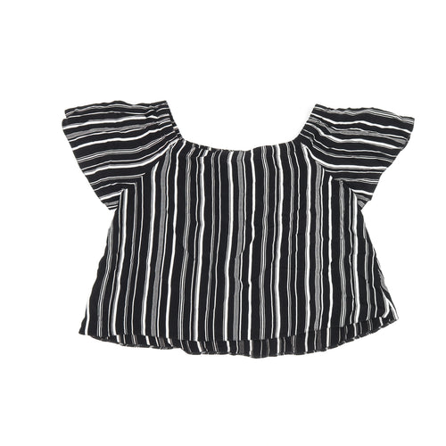 New Look Womens Black Striped Viscose Basic T-Shirt Size 8 Off the Shoulder