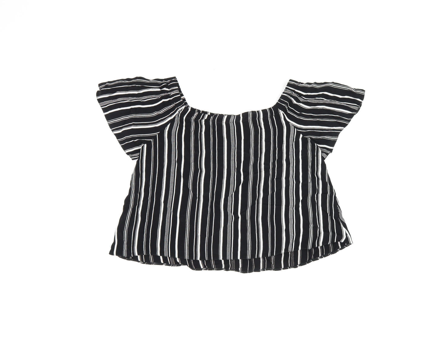 New Look Womens Black Striped Viscose Basic T-Shirt Size 8 Off the Shoulder