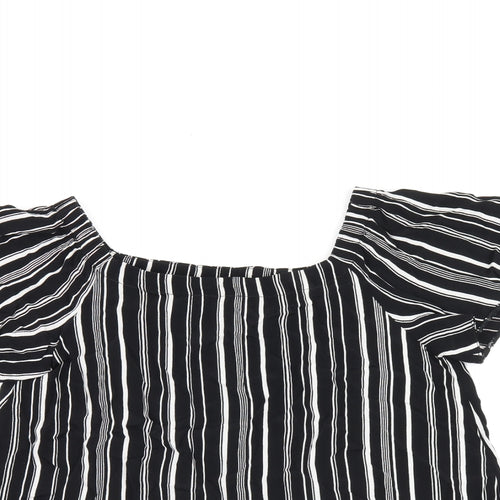 New Look Womens Black Striped Viscose Basic T-Shirt Size 8 Off the Shoulder