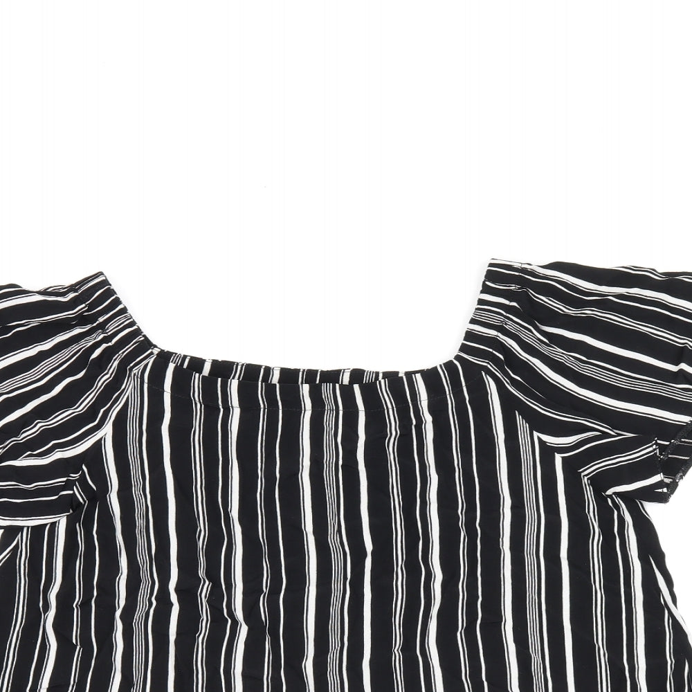 New Look Womens Black Striped Viscose Basic T-Shirt Size 8 Off the Shoulder