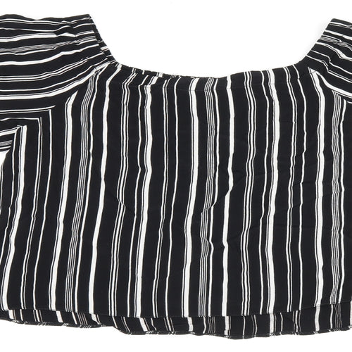 New Look Womens Black Striped Viscose Basic T-Shirt Size 8 Off the Shoulder