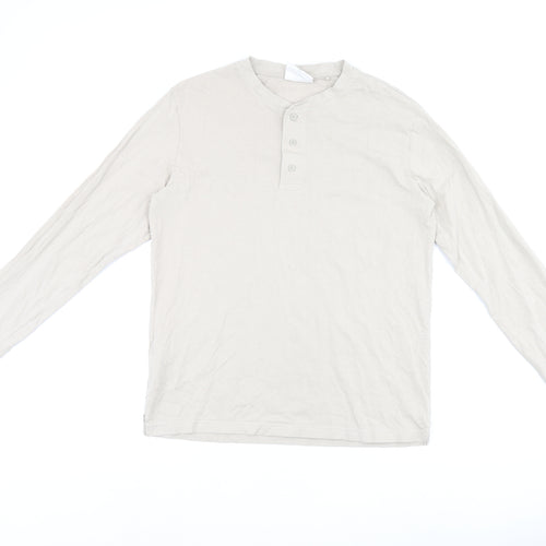 Mango Mens Beige Cotton T-Shirt Size M Round Neck