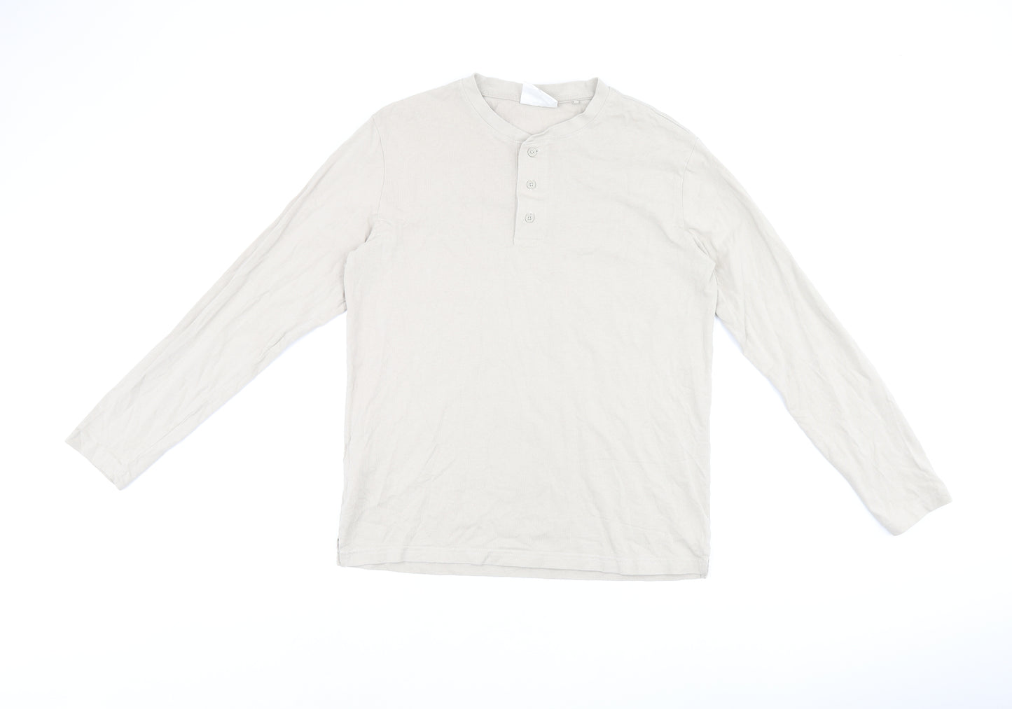 Mango Mens Beige Cotton T-Shirt Size M Round Neck