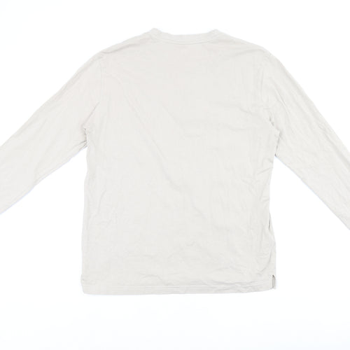 Mango Mens Beige Cotton T-Shirt Size M Round Neck