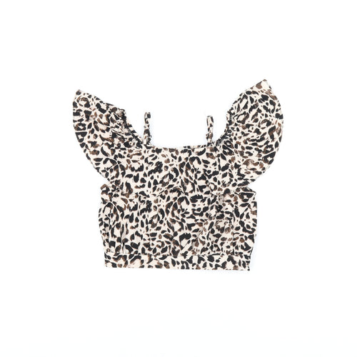 River Island Girls Beige Animal Print Polyester Pullover Blouse Size 6 Years Off the Shoulder Pullover