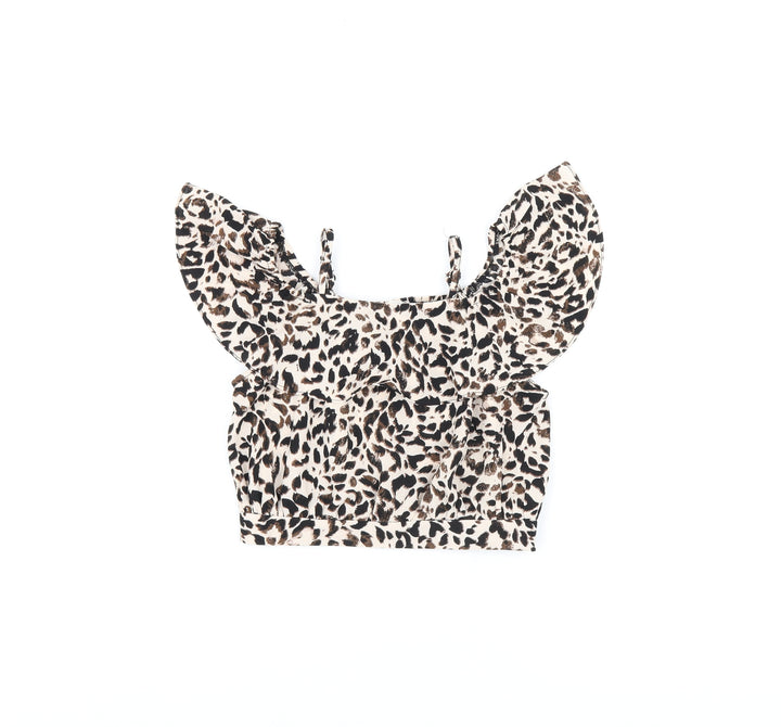 River Island Girls Beige Animal Print Polyester Pullover Blouse Size 6 Years Off the Shoulder Pullover