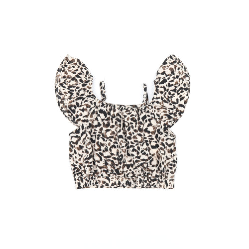 River Island Girls Beige Animal Print Polyester Pullover Blouse Size 6 Years Off the Shoulder Pullover