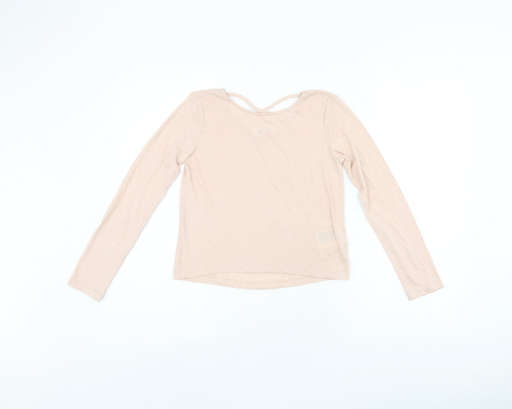 H&M Girls Pink Polyester Jersey T-Shirt Size 8-9 Years Boat Neck Pullover - 8-10years