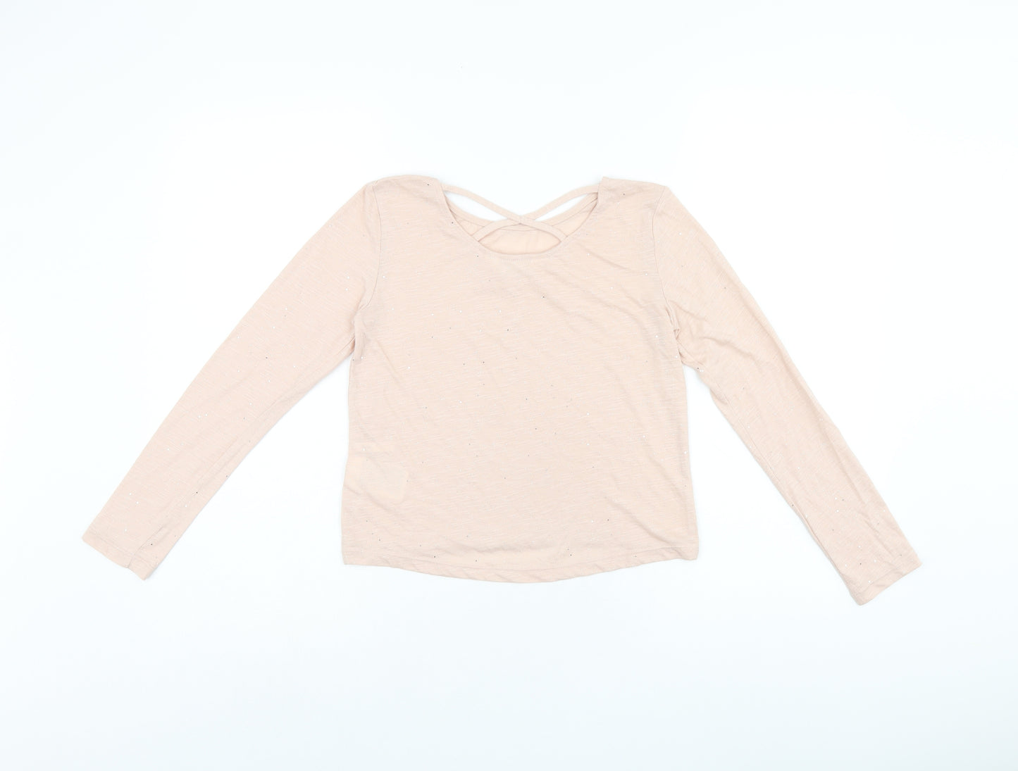 H&M Girls Pink Polyester Jersey T-Shirt Size 8-9 Years Boat Neck Pullover - 8-10years