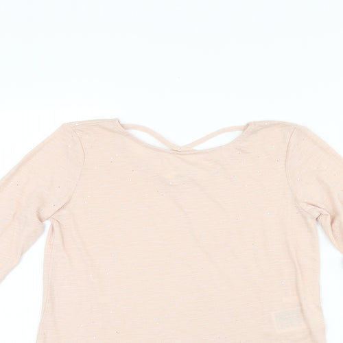 H&M Girls Pink Polyester Jersey T-Shirt Size 8-9 Years Boat Neck Pullover - 8-10years