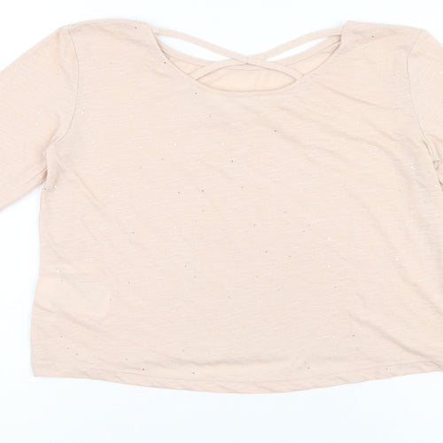 H&M Girls Pink Polyester Jersey T-Shirt Size 8-9 Years Boat Neck Pullover - 8-10years