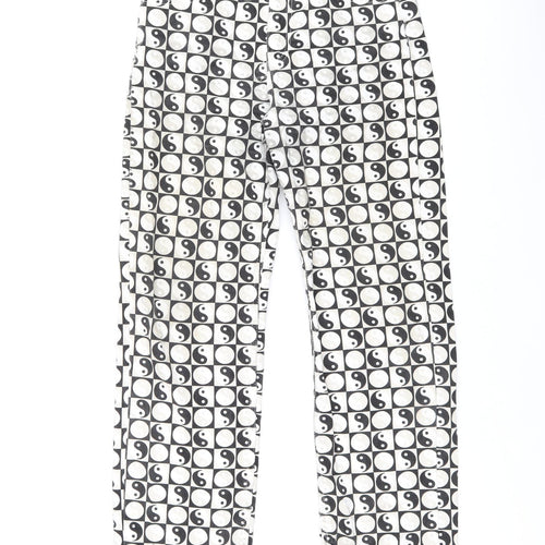 Pull&Bear Womens White Geometric Cotton Straight Jeans Size 8 L28.5 in Regular Zip