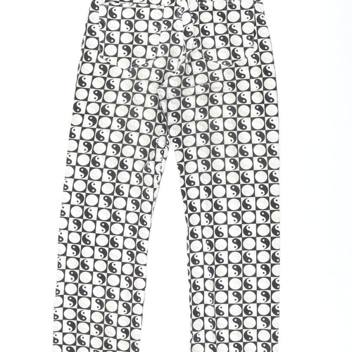 Pull&Bear Womens White Geometric Cotton Straight Jeans Size 8 L28.5 in Regular Zip