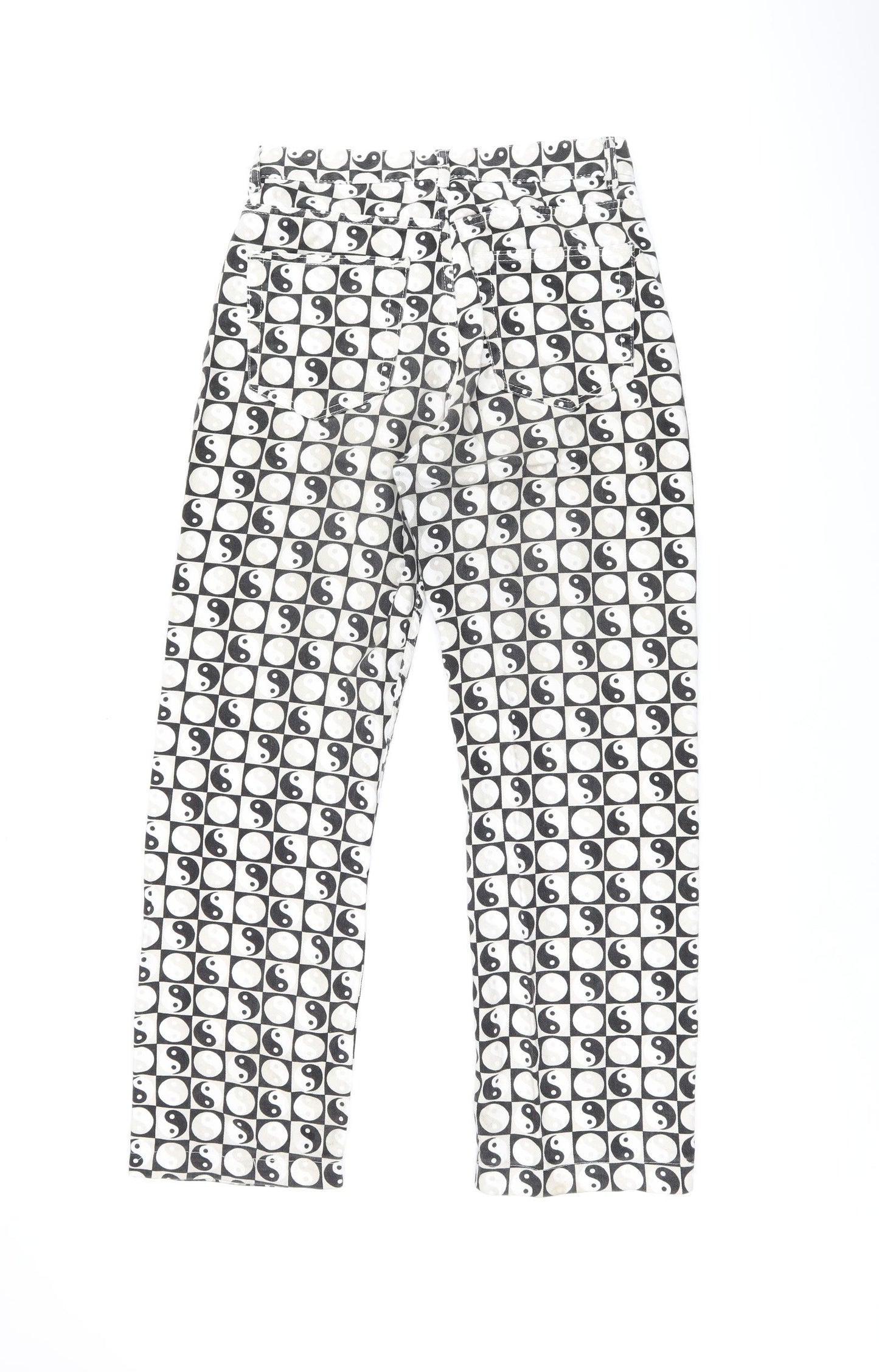 Pull&Bear Womens White Geometric Cotton Straight Jeans Size 8 L28.5 in Regular Zip