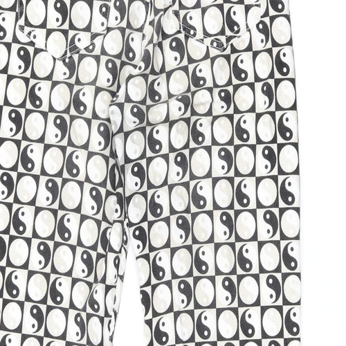 Pull&Bear Womens White Geometric Cotton Straight Jeans Size 8 L28.5 in Regular Zip
