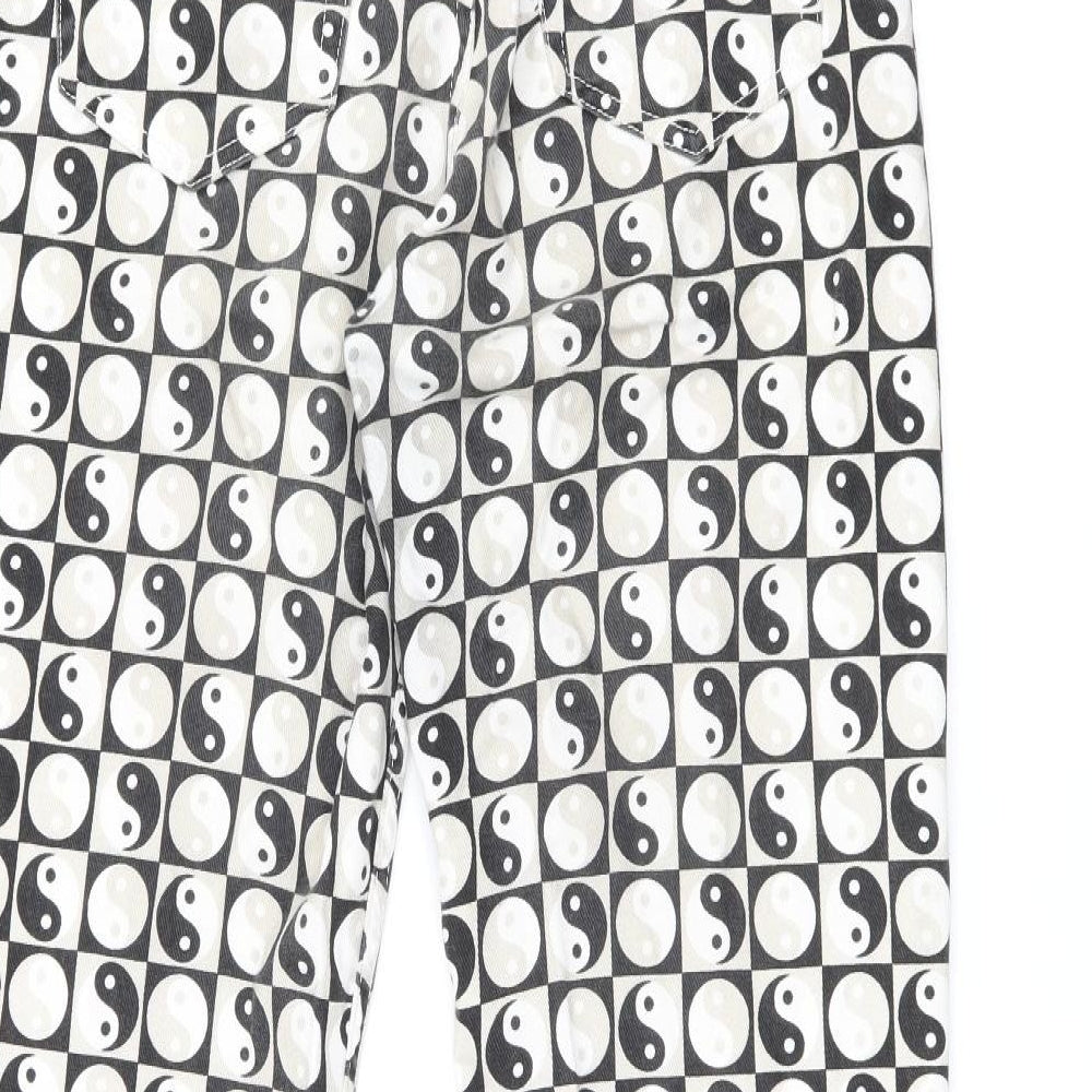 Pull&Bear Womens White Geometric Cotton Straight Jeans Size 8 L28.5 in Regular Zip