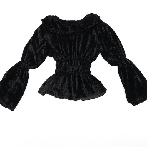 Roshanara Womens Black Polyester Basic Button-Up Size S V-Neck
