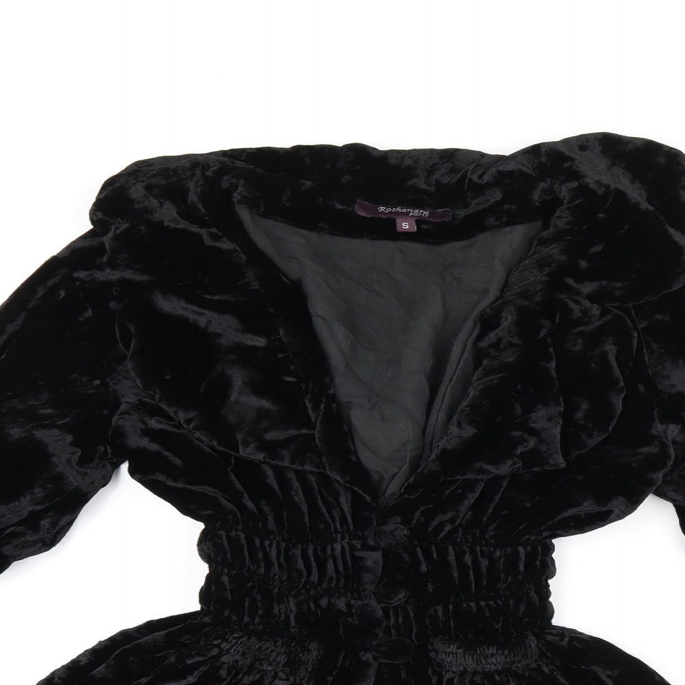 Roshanara Womens Black Polyester Basic Button-Up Size S V-Neck