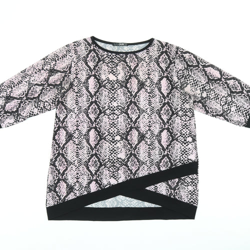 Quiz Womens Pink Animal Print Polyester Basic T-Shirt Size 12 Boat Neck