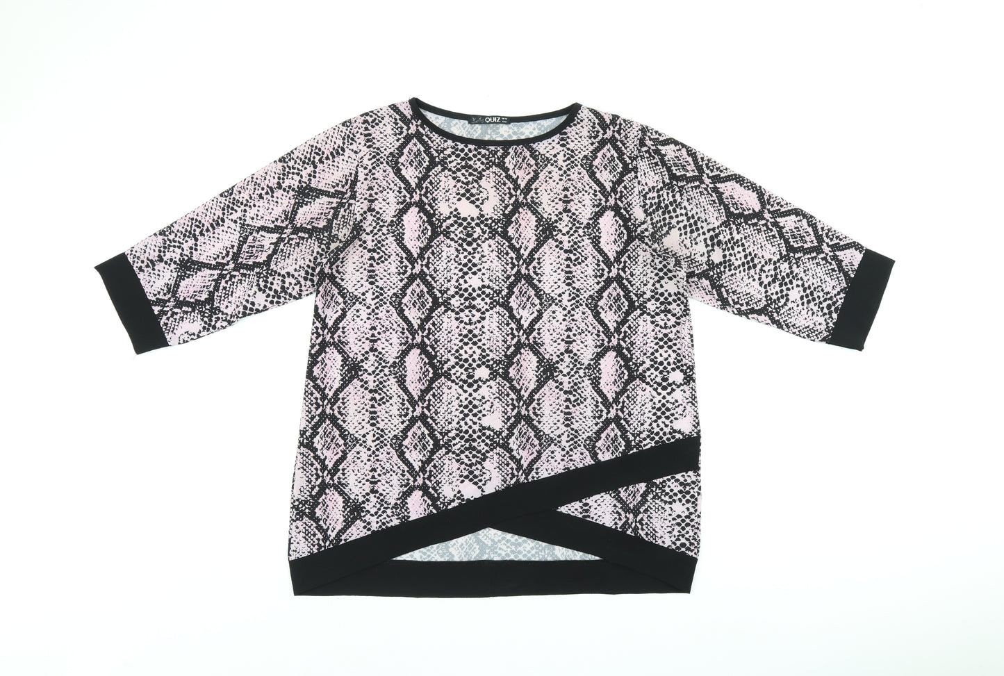 Quiz Womens Pink Animal Print Polyester Basic T-Shirt Size 12 Boat Neck