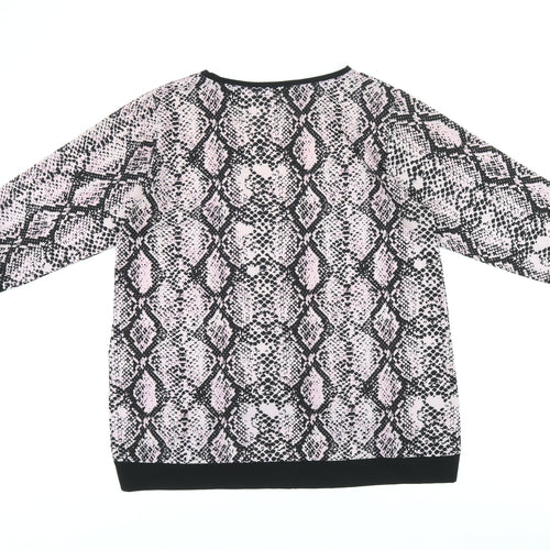 Quiz Womens Pink Animal Print Polyester Basic T-Shirt Size 12 Boat Neck