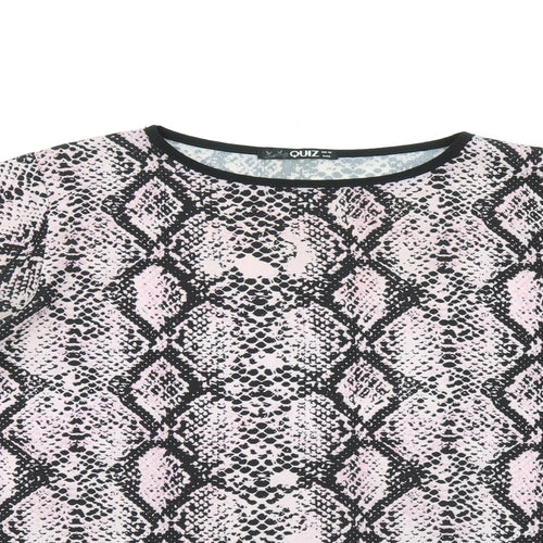 Quiz Womens Pink Animal Print Polyester Basic T-Shirt Size 12 Boat Neck