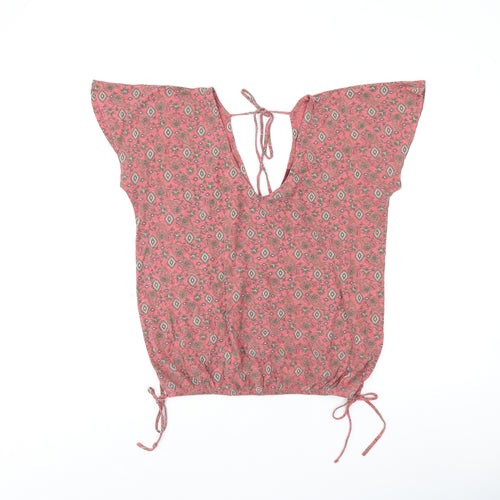 NEXT Womens Red Floral Cotton Jersey T-Shirt Size 12 V-Neck