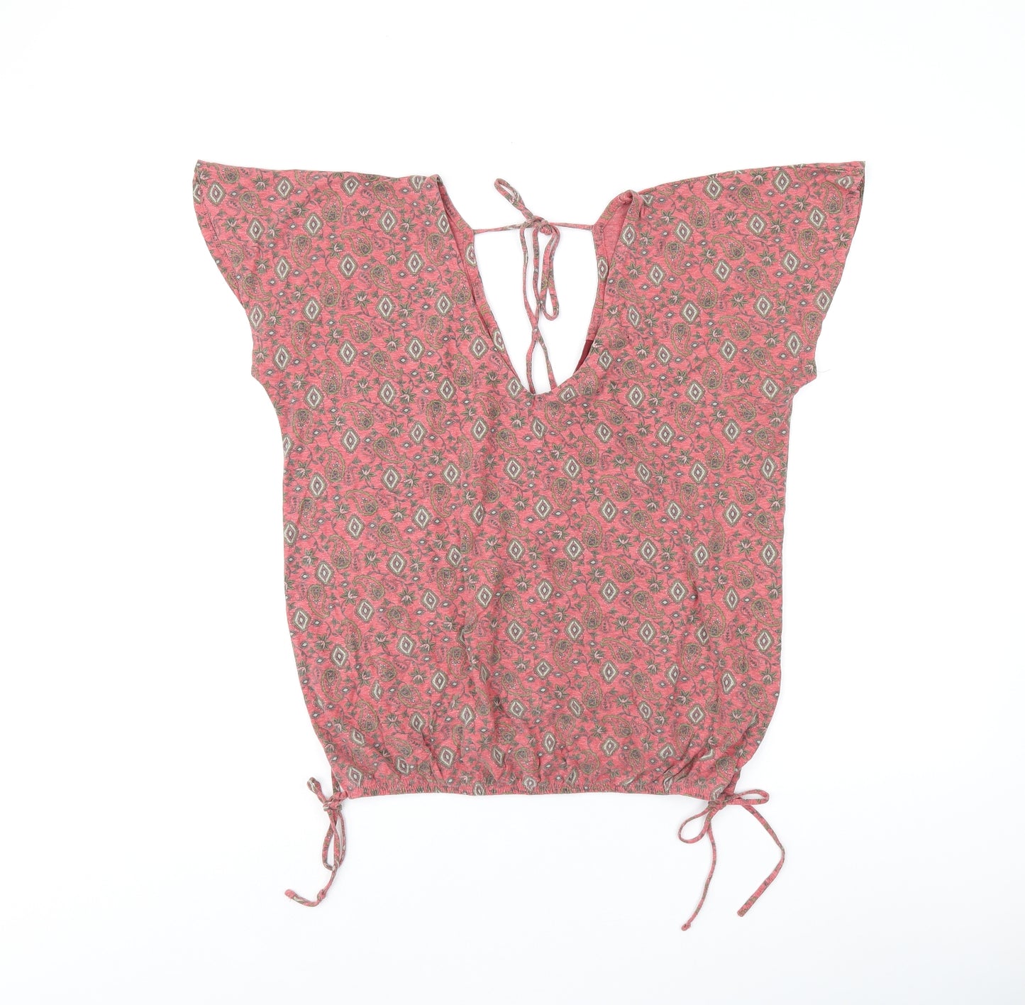NEXT Womens Red Floral Cotton Jersey T-Shirt Size 12 V-Neck