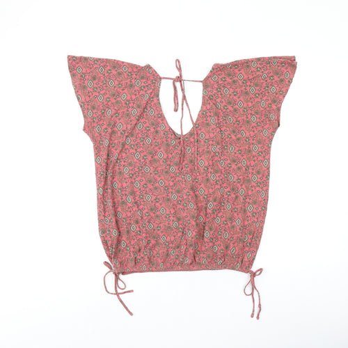 NEXT Womens Red Floral Cotton Jersey T-Shirt Size 12 V-Neck