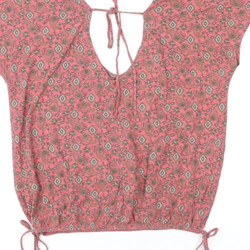 NEXT Womens Red Floral Cotton Jersey T-Shirt Size 12 V-Neck