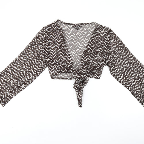 CASAMIA Womens Brown Geometric Polyester Cropped Blouse Size 12 V-Neck