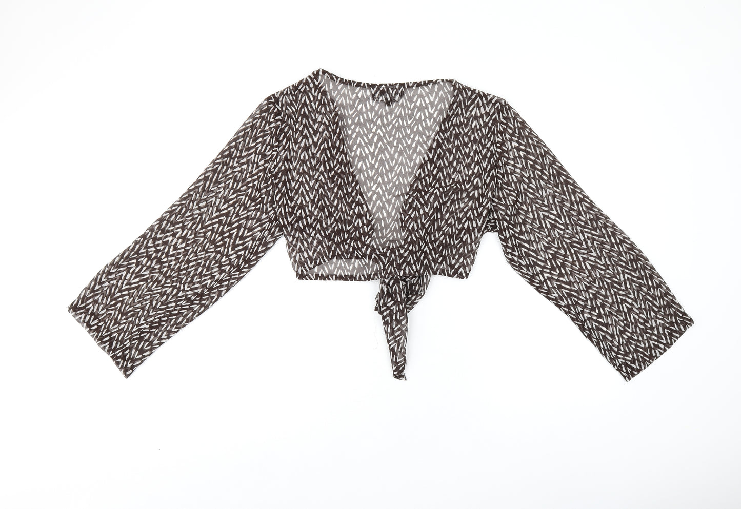 CASAMIA Womens Brown Geometric Polyester Cropped Blouse Size 12 V-Neck