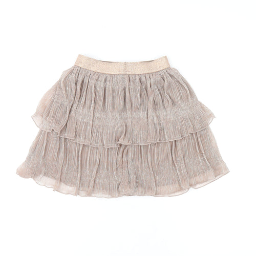 NEXT Girls Brown Metallic Fibre Swing Skirt Size 7 Years Regular Pull On