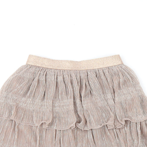 NEXT Girls Brown Metallic Fibre Swing Skirt Size 7 Years Regular Pull On