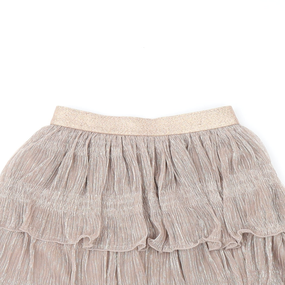 NEXT Girls Brown Metallic Fibre Swing Skirt Size 7 Years Regular Pull On