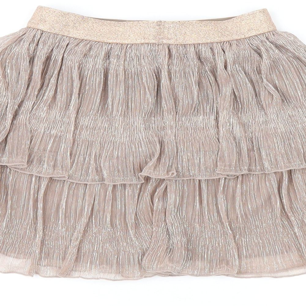 NEXT Girls Brown Metallic Fibre Swing Skirt Size 7 Years Regular Pull On