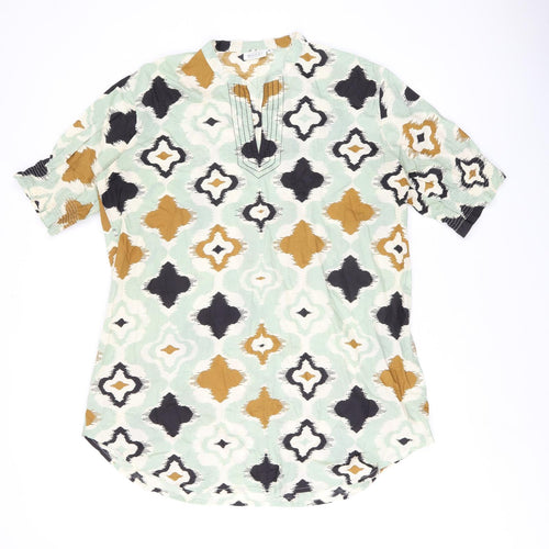 Masai Womens Green Geometric Cotton Shift Size XL V-Neck Pullover