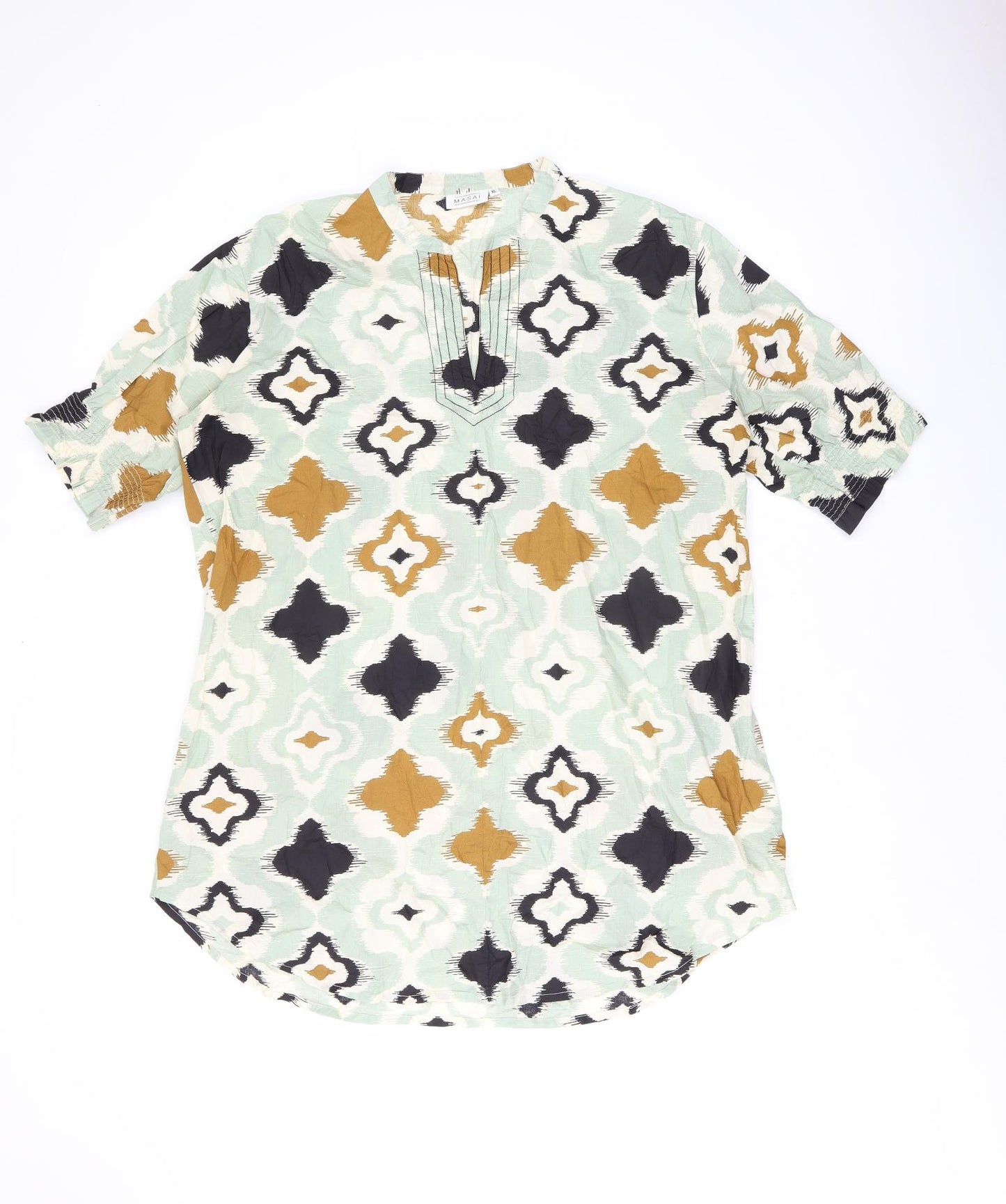 Masai Womens Green Geometric Cotton Shift Size XL V-Neck Pullover