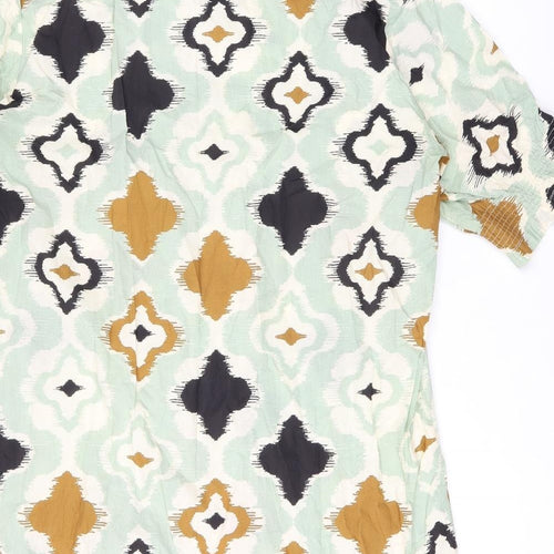 Masai Womens Green Geometric Cotton Shift Size XL V-Neck Pullover