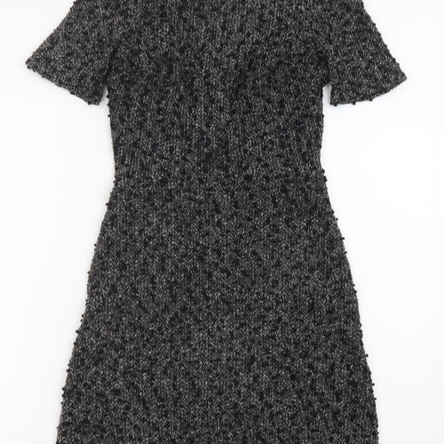Warehouse Womens Black Polyester A-Line Size 8 Round Neck Zip