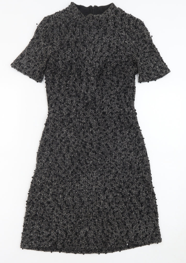 Warehouse Womens Black Polyester A-Line Size 8 Round Neck Zip