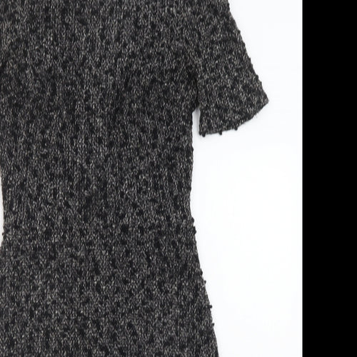Warehouse Womens Black Polyester A-Line Size 8 Round Neck Zip