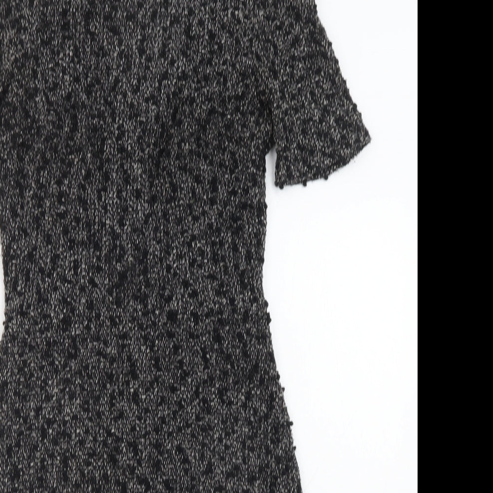 Warehouse Womens Black Polyester A-Line Size 8 Round Neck Zip