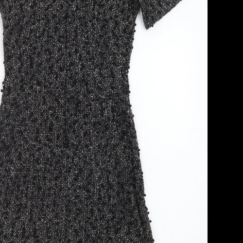 Warehouse Womens Black Polyester A-Line Size 8 Round Neck Zip